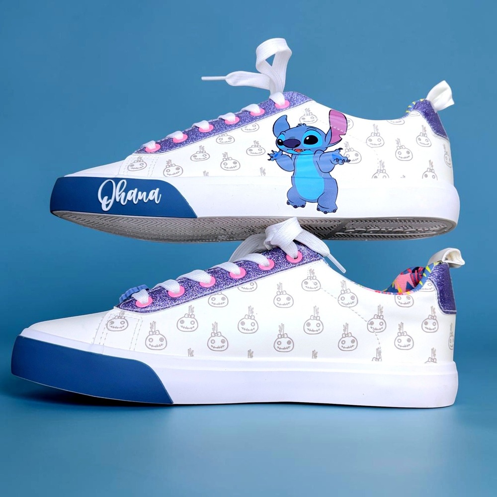 Disney Ground Up Stitch Ohana White Glitter Sneakers WMLJ23GU013 Womens Size 9
